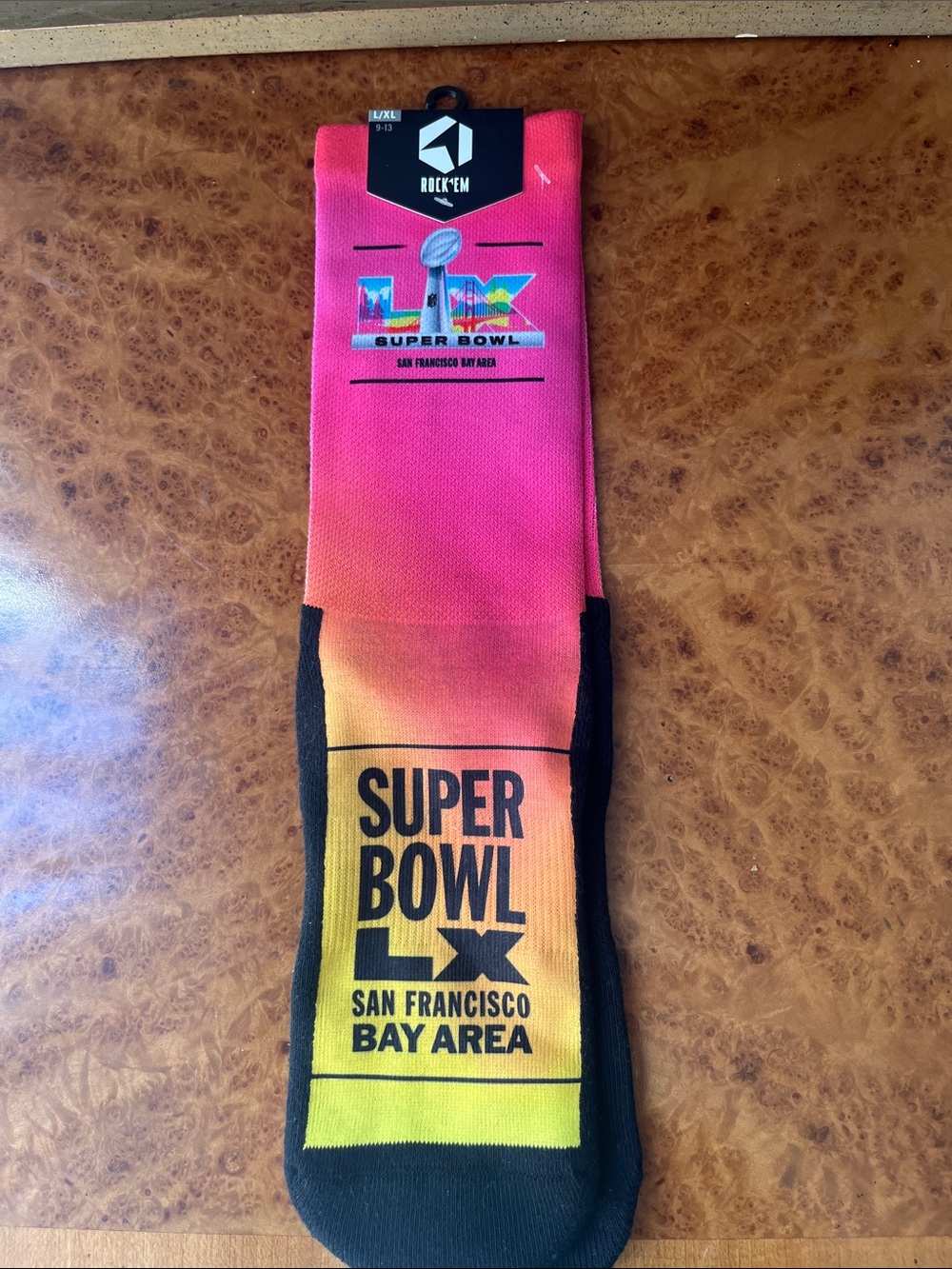 Gradient Super Bowl LX Crew Socks - Rock 'Em - Pink & Orange
